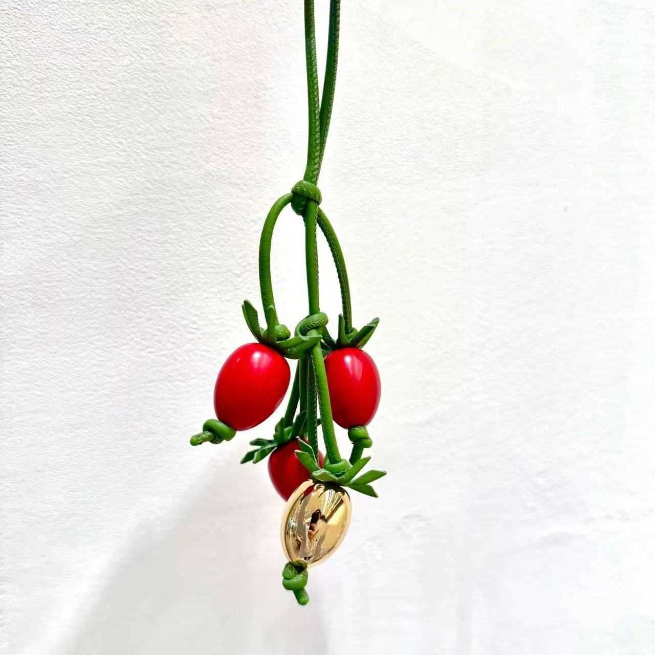 Summer Paula Series cow Leather Fruit Tomato Pendant Beaded Decoration Bag Pendant 250615