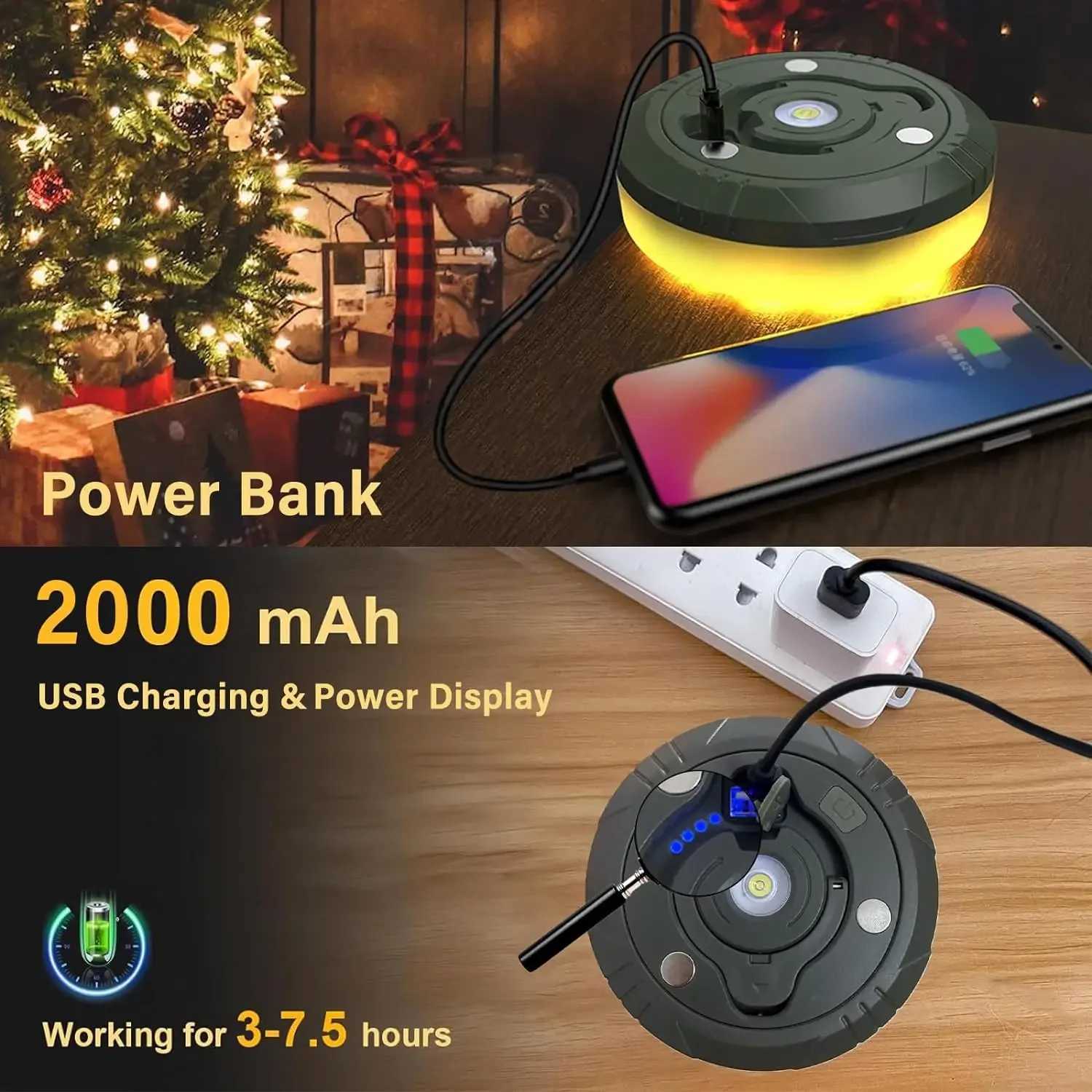 4-in-1 Camping Light LED Reel String Lights Outdoor USB Camping Lamp Recyclable LED Night Light For Garden Tent Room Decor XJ250612