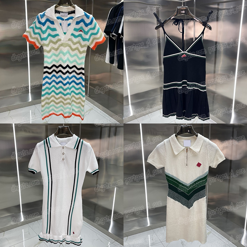 Designer Striped Knitted Skirt Sets Women Girls Y2k Style Knit Dresses Summer Vacation Sweater Tees Skirts Outfits