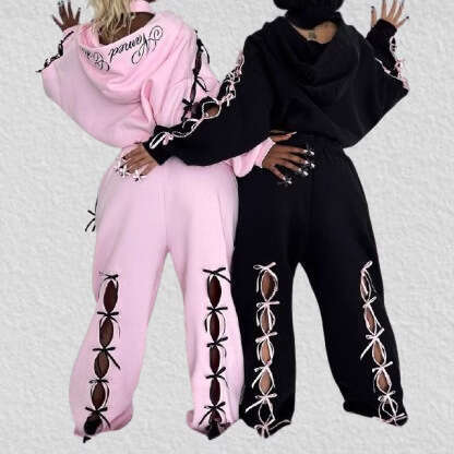 Women's Wear New Set Sweatshirt Casual Bowknot Letter Street Youth Fleece Sweatpants Sports