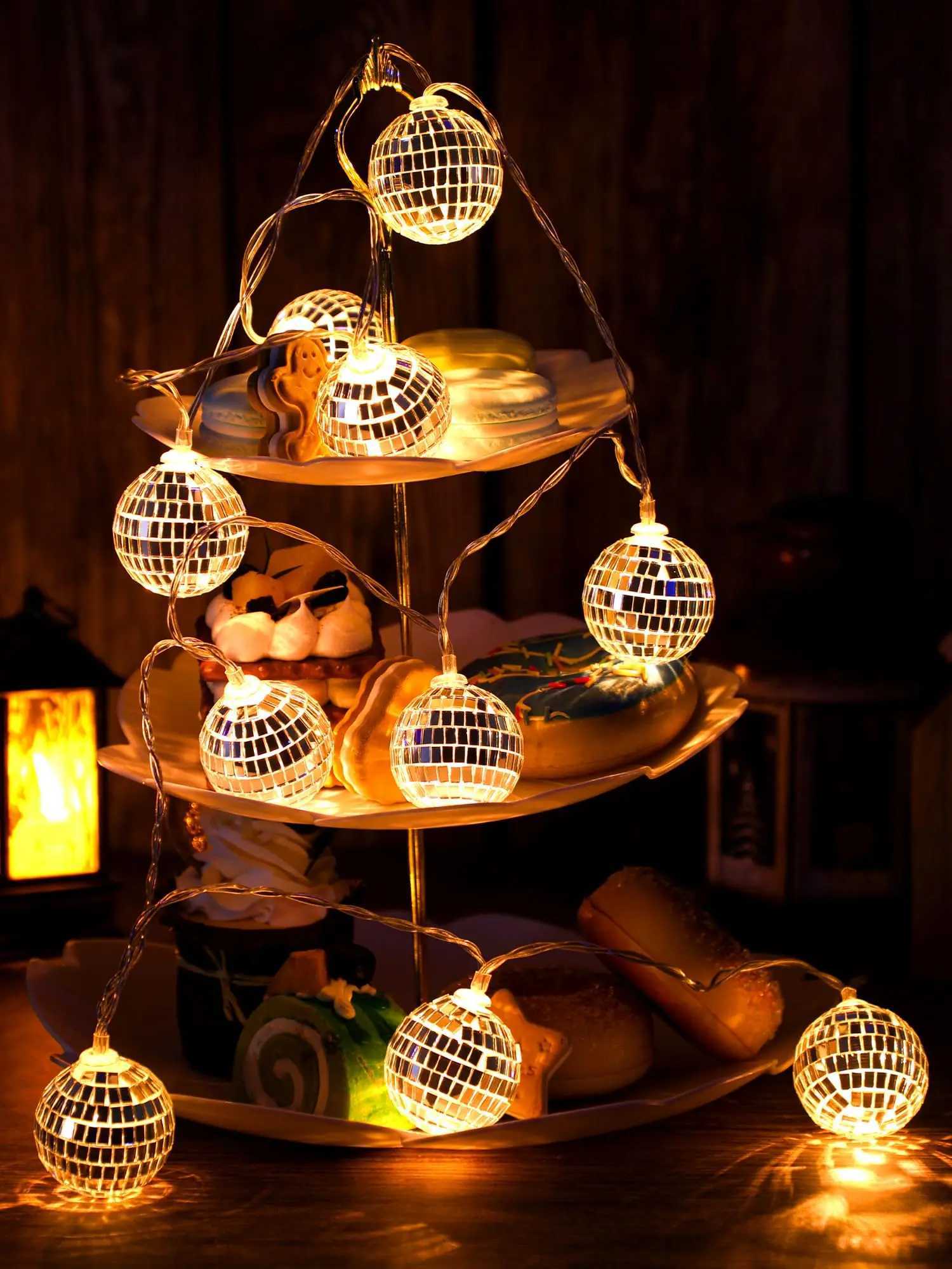 Disco Ball LED String Lights - Battery Powered Fairy Lamp for Bedroom Home Decoration Garden Party Wedding Birthday Decor XJ250612