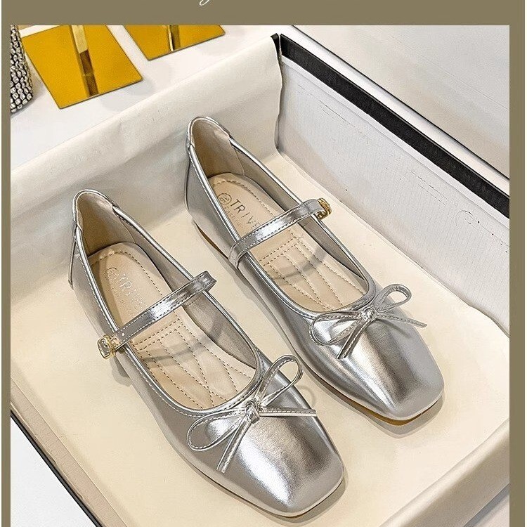 Ddmysheep Ddmysheep Sheepskin Version Genuine Leather New Bowknot Flat Ballet For Women French Style Evening Light Mouth Single Loafers Grandma Shoes