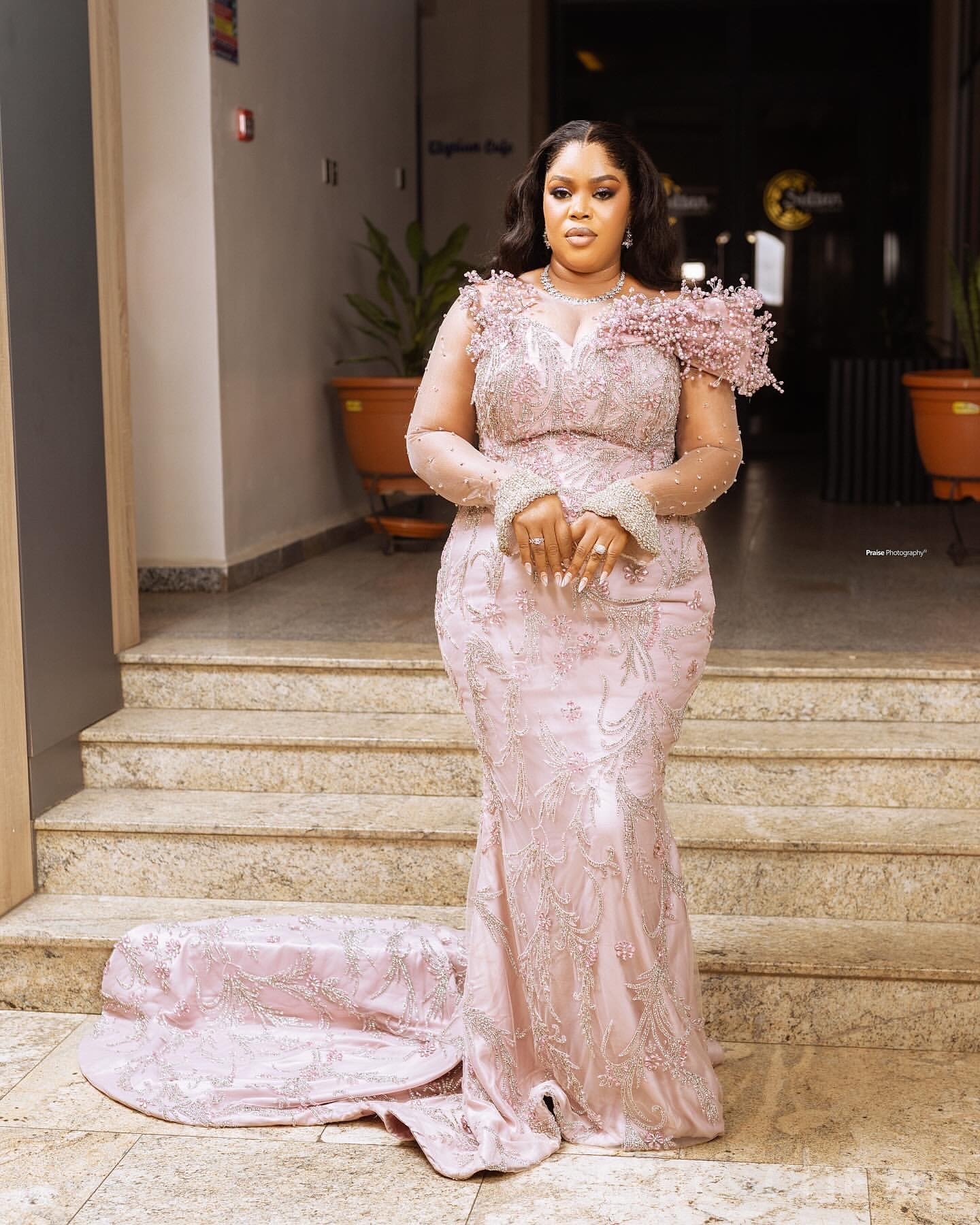 Pearl Pink Mermaid Prom Dresses 2025 Pearls Lace Crystals Vintage Evening Formal Party Second Birthday Engagement Gowns Plus Size Dress For Special Oc