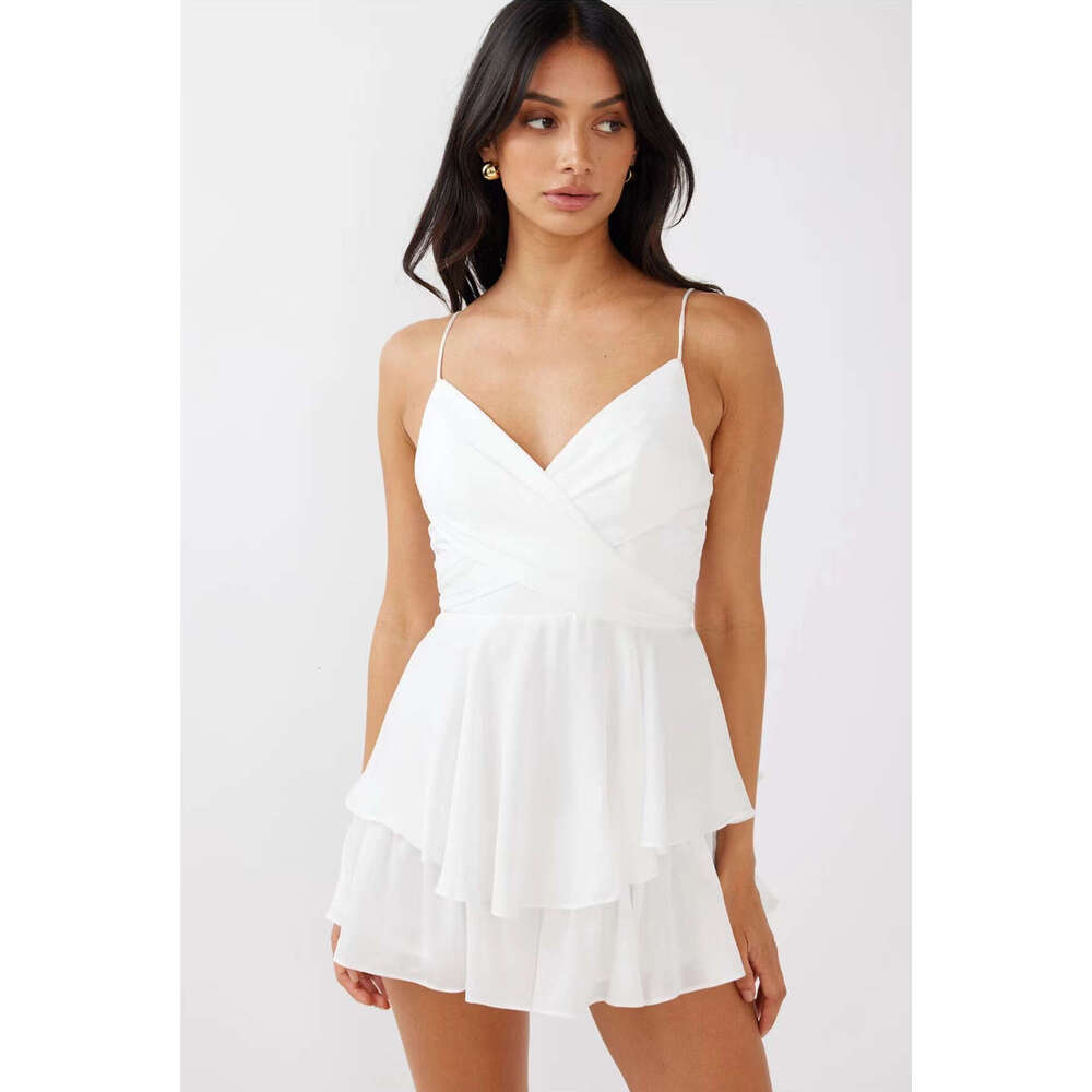 hoodie Women's Wear Women's V-Neck Strap Double-Layer Ruffle Hem Sexy Jumpsuit jacket