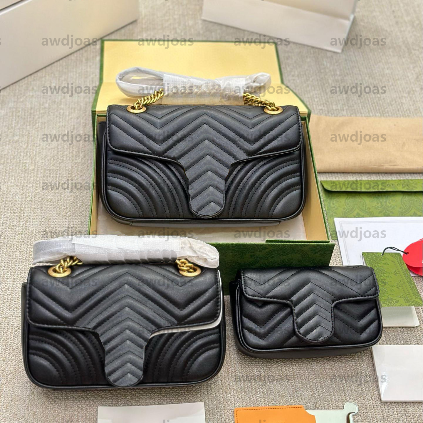 Designer Women with Box Marmont Chain Bag Shoulder Bag Real Leather Chain Crossbody Bag Evening Bags Gold Silver Women's Bag