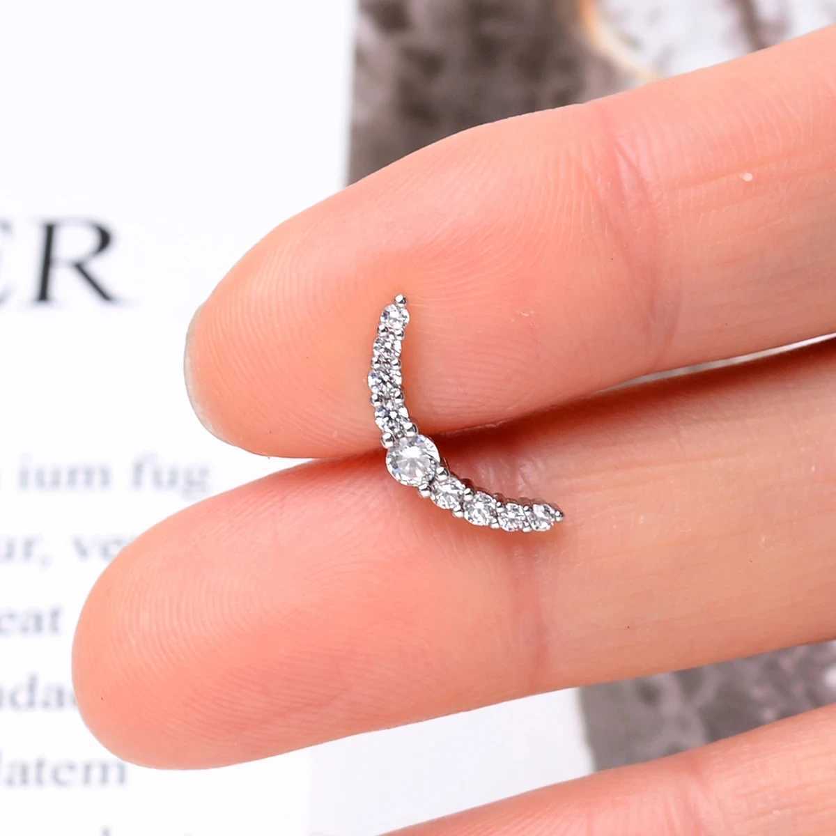 1PC New Curved CZ Cartilage Stud Moon Helix Rook Conch Screw Back Earring StainlESS Steel Bar Ear Piercing JewelryXJ250612