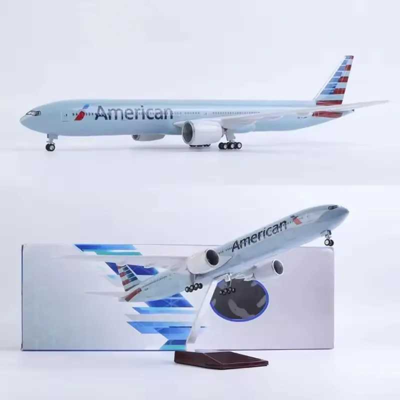 1 157 Scale 47cm Aircraft B777 American Air Airlines Model With Light and Wheel Diecast Resin Airplane Collection Display Gifts L250612