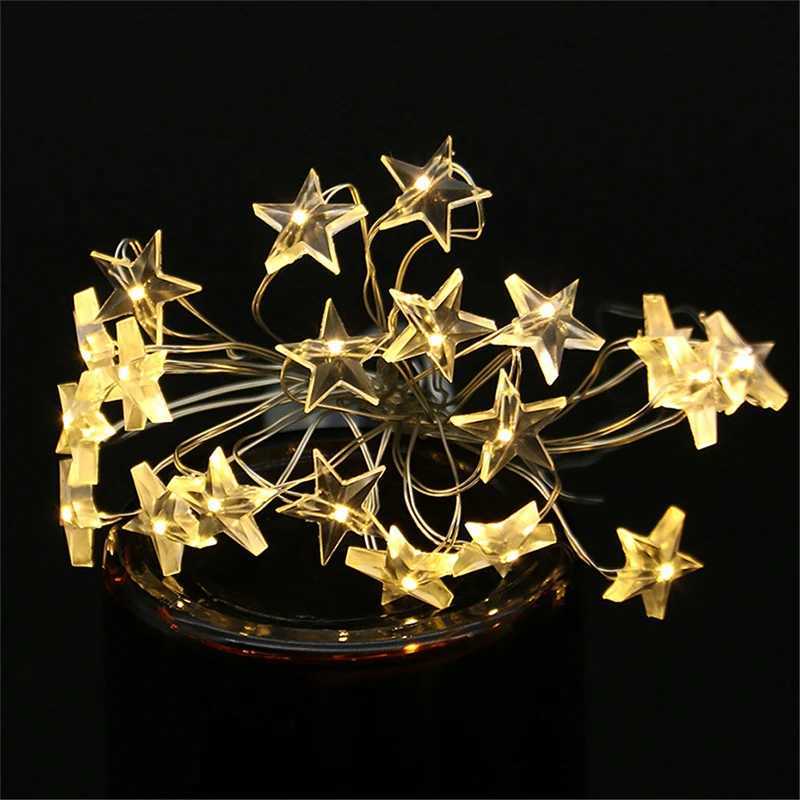 10/50 LED Star Fairy Lights Battery Operated Twinkle String Light Copper Wire String Lights Xmas Wedding Party Table Decor XJ250612