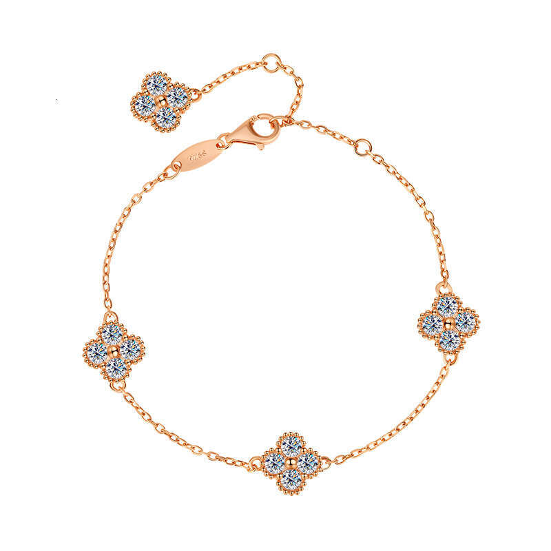 Women's S925 Silver Bracelet Featuring Sparkling Moissanites & Intricate Clover Motif (2.4 Cts)