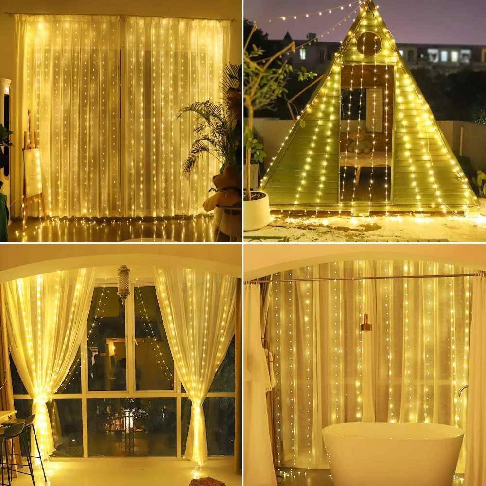 LED Copper Wire Curtain Lights USB Power Fairy Remote Garland LED Lights Christmas Decoration Garland Window Lighting Strings XJ250612
