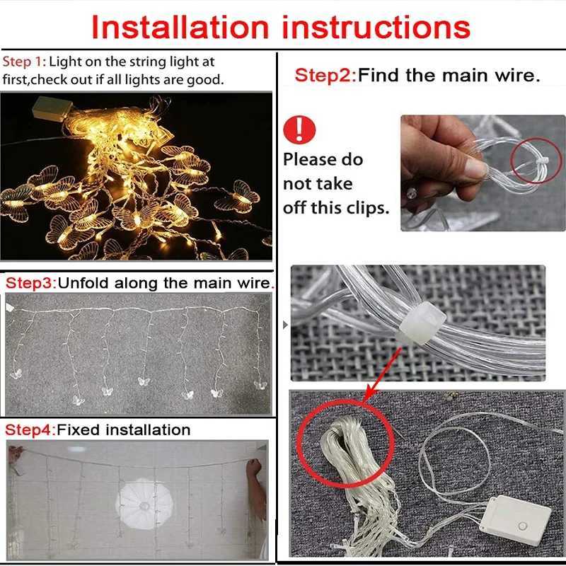 3.5M Pink Fairy Lights LED Butterfly Garland Curtain String Light For Living Room Christmas Room Home Bedroom Wedding DecorationXJ250612