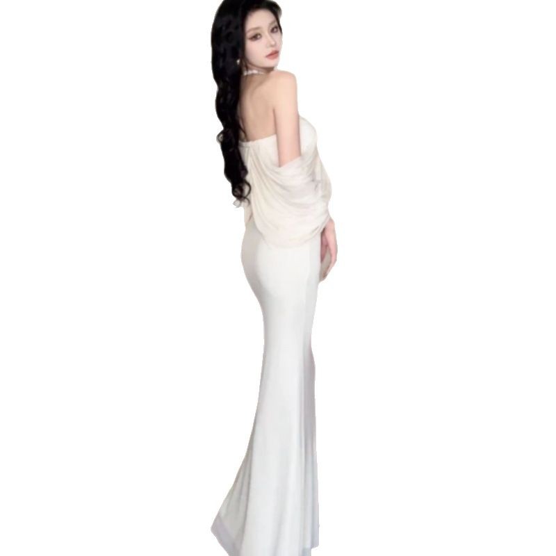 N150 Temperament one-shoulder dress for women autumn and winter new large size waist slimming advanced light luxury evening dress