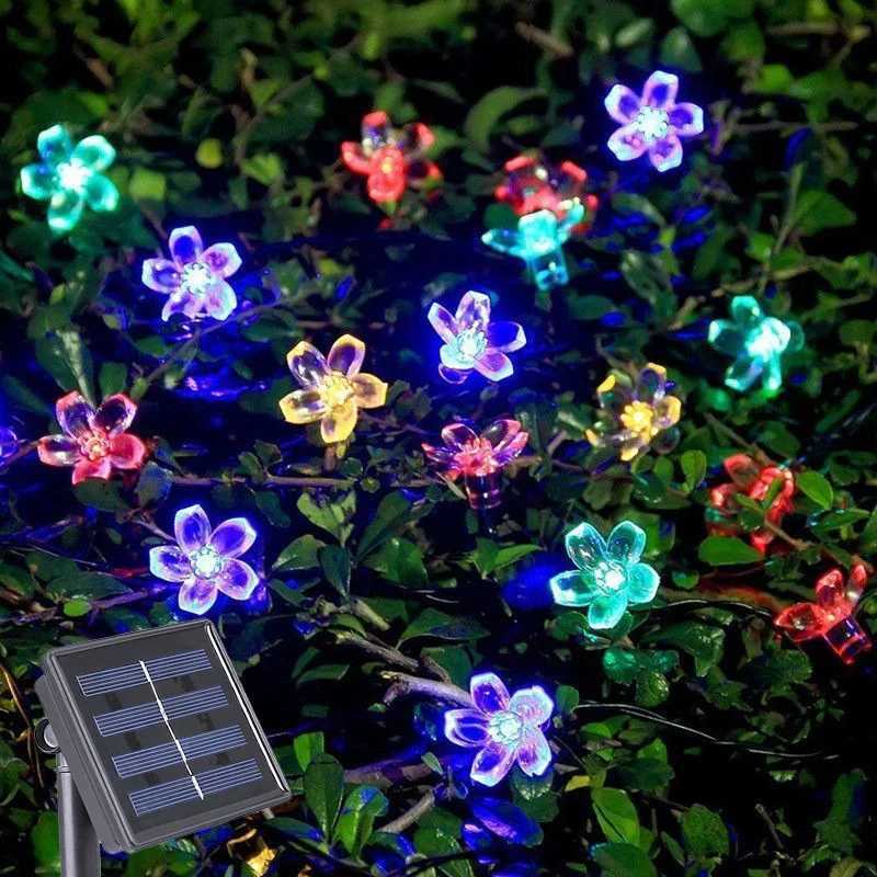 Solar Cherry String Lights Outdoor Sakura Garlands Peach Flower LED Night Lamp for Wedding Party Tree Garden Flower Bed Decoration XJ250612