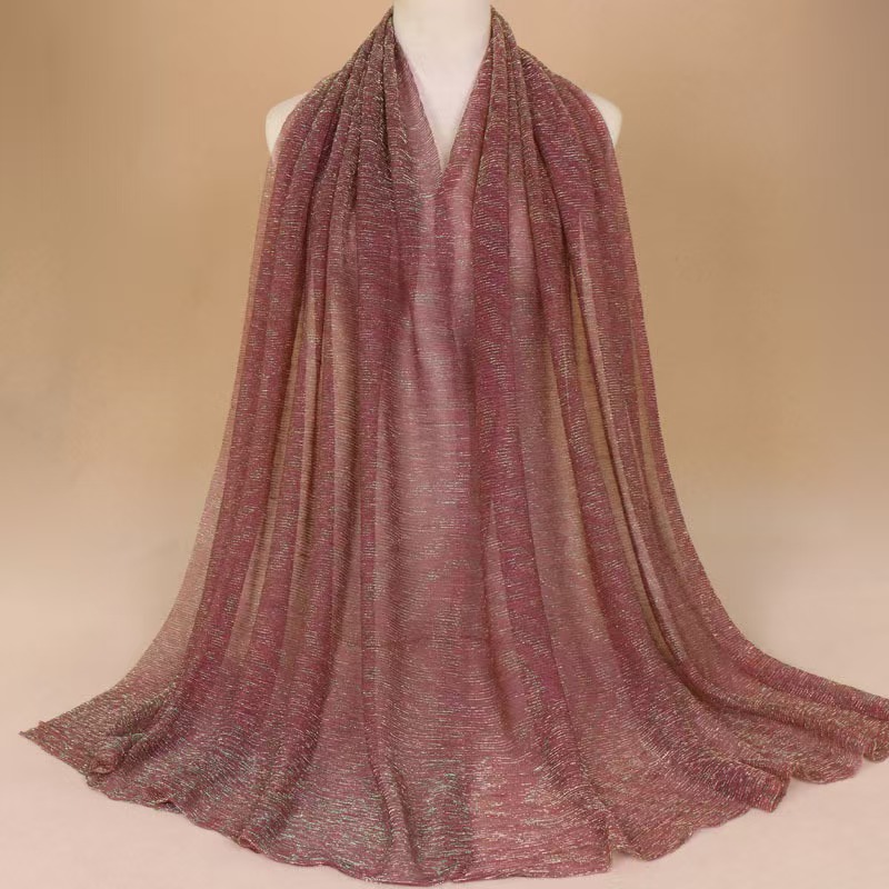 T955 gold thread breathable shiny solid color women's long scarf Indian style new polyester pleated solid color long scarf