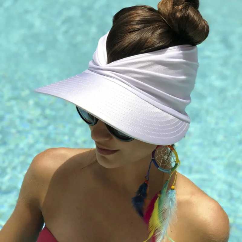 Adjustable Fashion Hat Womens Anti-UV Wide Brim Visor Outdoor Exercise Hat Travel Caps Ice Silk Beach Summer Sun Protection Hats U250613