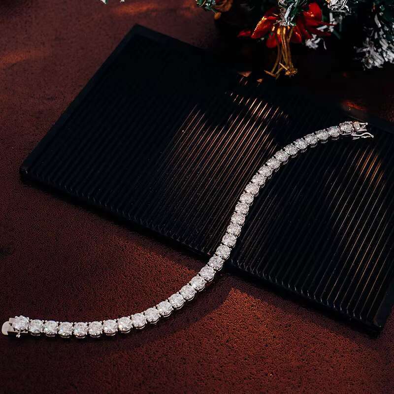 OACOCA 6mm Tennis Bracelet Round Brilliant Cut Mossanite Tennis Chain 925 Silver Claw Setting Tennis Bracelet Hip Hop Fine Jewelry