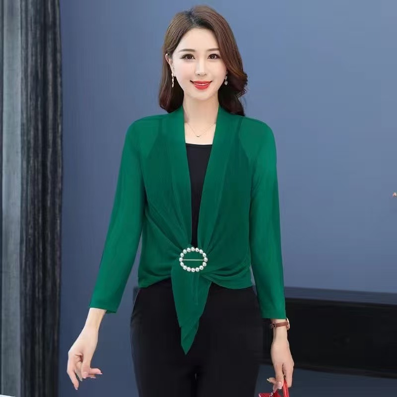 K1009 Spring and autumn thin ice silk mesh cardigan summer with skirt sunscreen shawl small outer tops for women