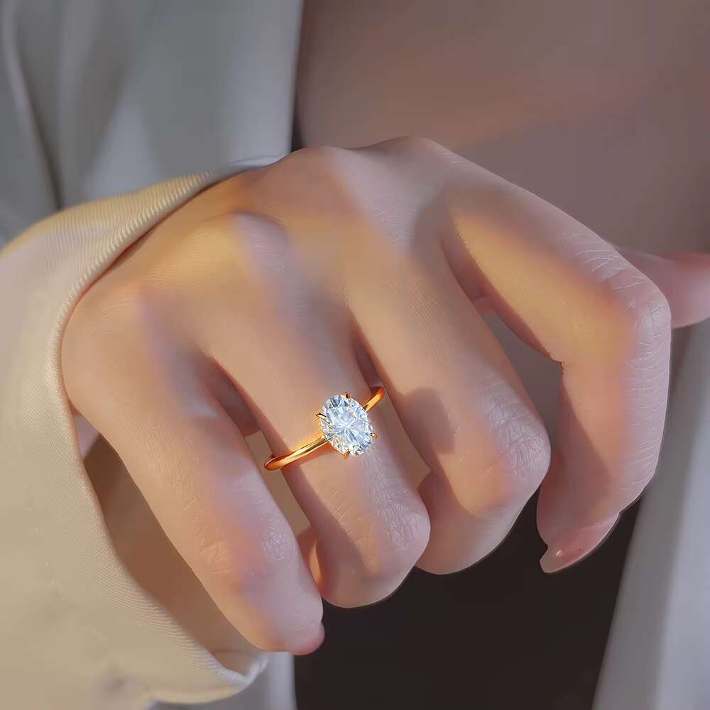 925 Silver and Yellow Gold Jewelry VVS Moissanite Eternity Wedding Ring Oval Cut Bling VVS Moissanite Rings for Women