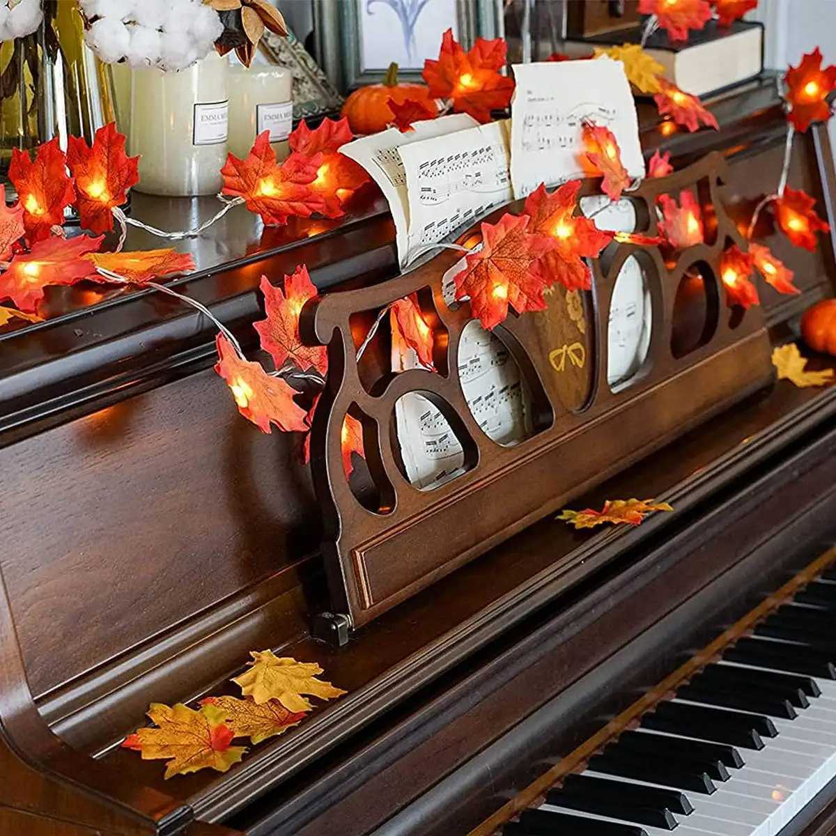 1PC Maple Leaf String Lights 10/20/30/40 LED Lights Battery Operated Waterproof For Halloween Outdoor Autumn Thanksgiving Decoration XJ250612