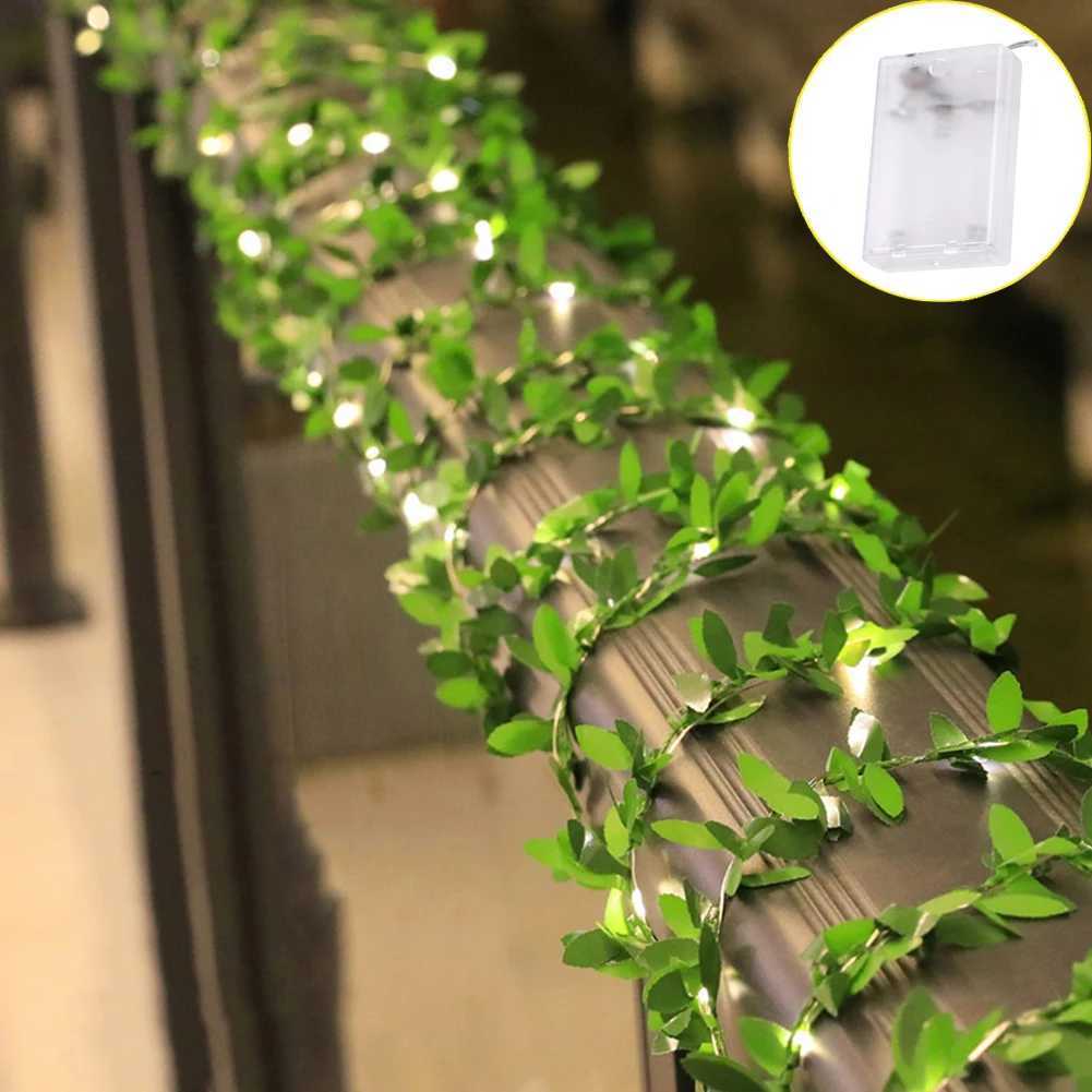 1pc Artificial Green Leaf LED String Lights LED String Lights Battery Operated Vine Fairy String Lights Hanging Garland Copper XJ250612