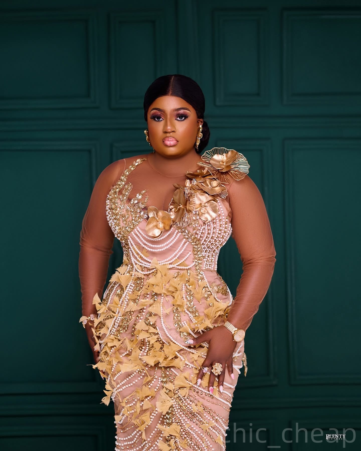 Champagne Mermaid Prom Dresses 2025 Feather Flowers Pearls Illusion Evening Formal Party Second Birthday Engagement Gowns Plus Size Dress For Special 