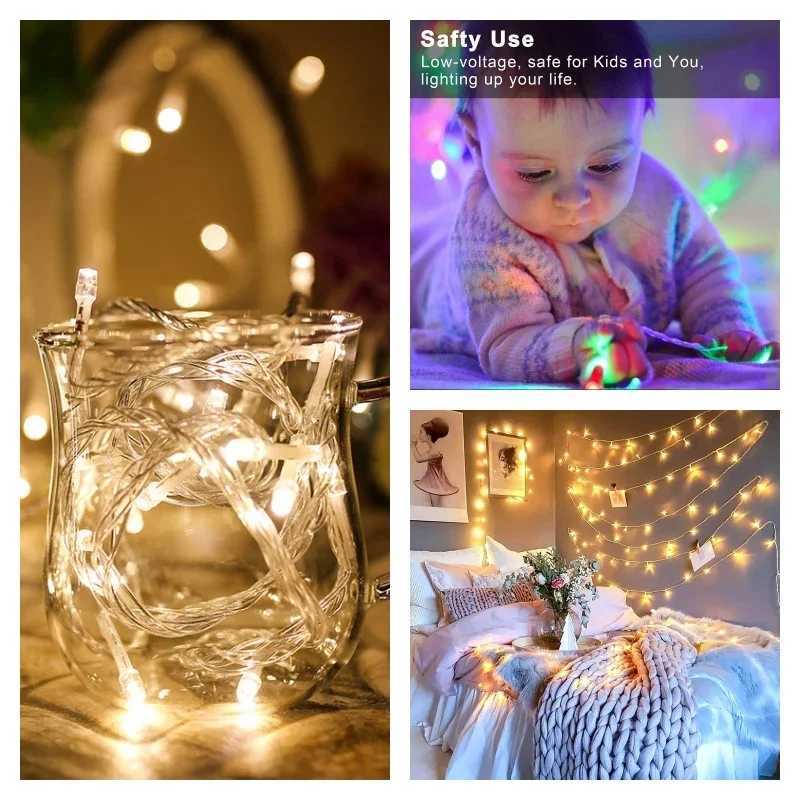 1/2/4/10M Outdoor Lights Garland LED Fairy Light Battery-operated Christmas Decorative Lights Party Wedding Garden Xmas Decor XJ250612