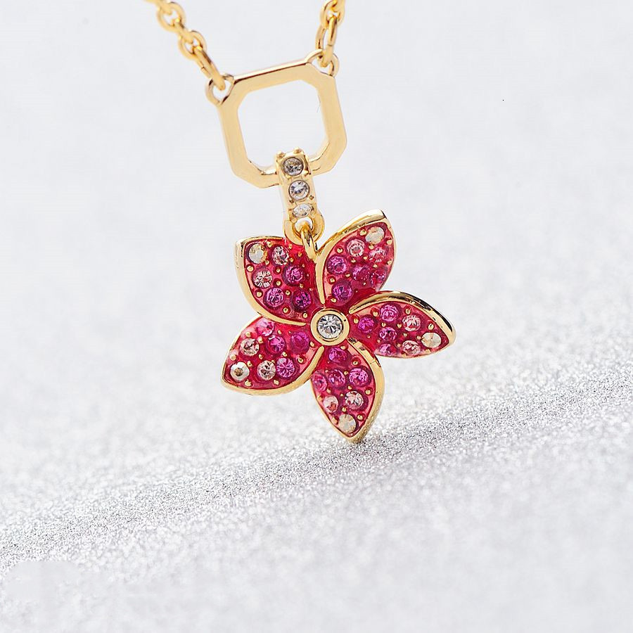 Elegant Crystal n Pendant Necklace Tropical Flower Charm Delicate Collar Chain for Women Z250910