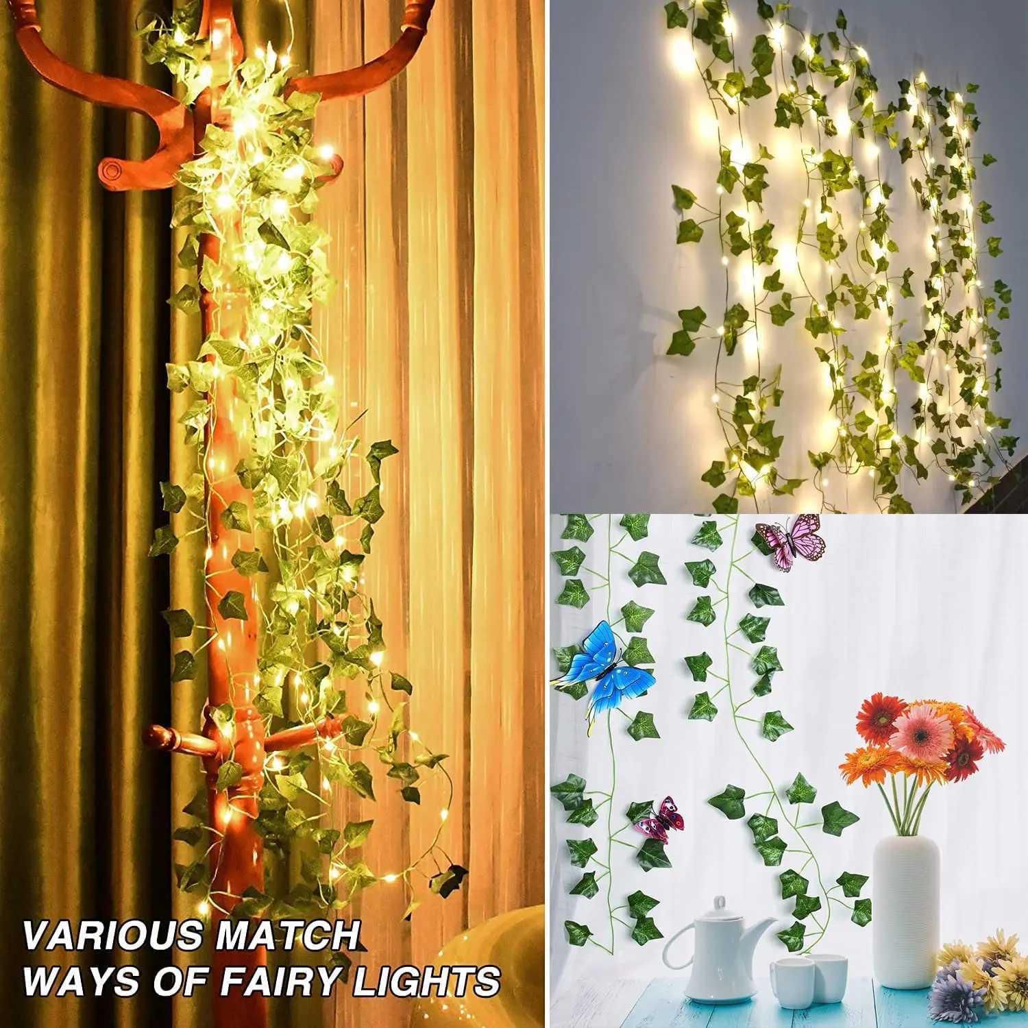 Artificial Vine Fairy Lights Flower Green Leaf String Battery Powered Easter Garland Light for Wedding Home Decor XJ250612