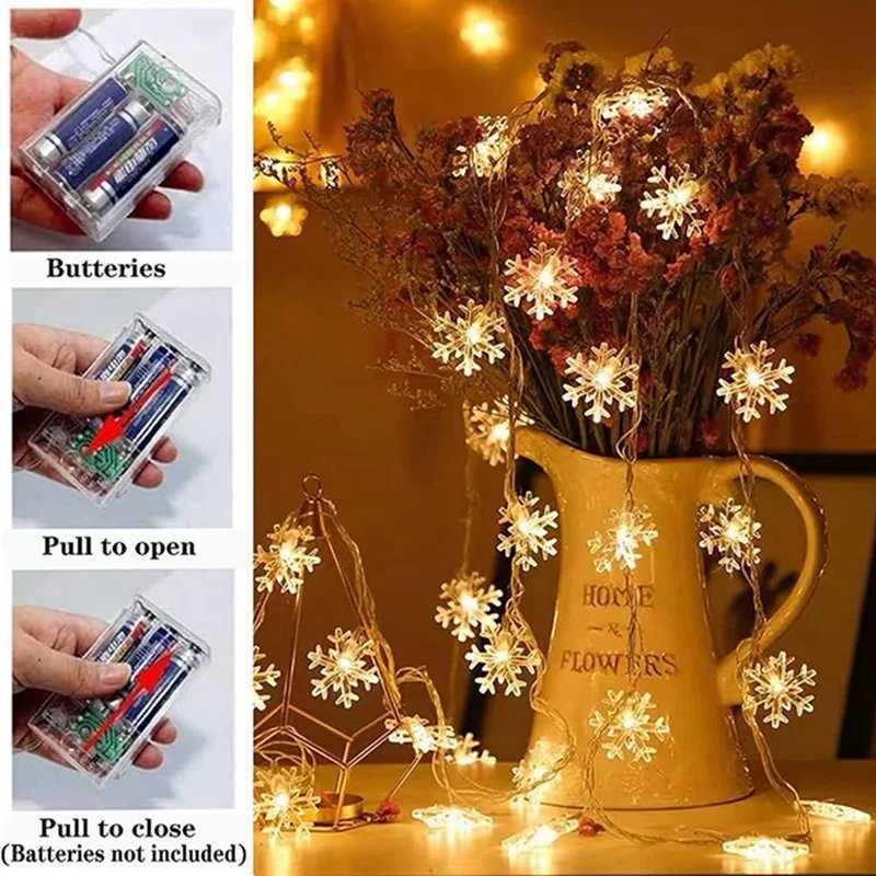 1Pc Christmas Lights Snowflake String Light LED Battery Operated Waterproof Snowflake Fairy Lights For Bedroom Garden Decoration XJ250612