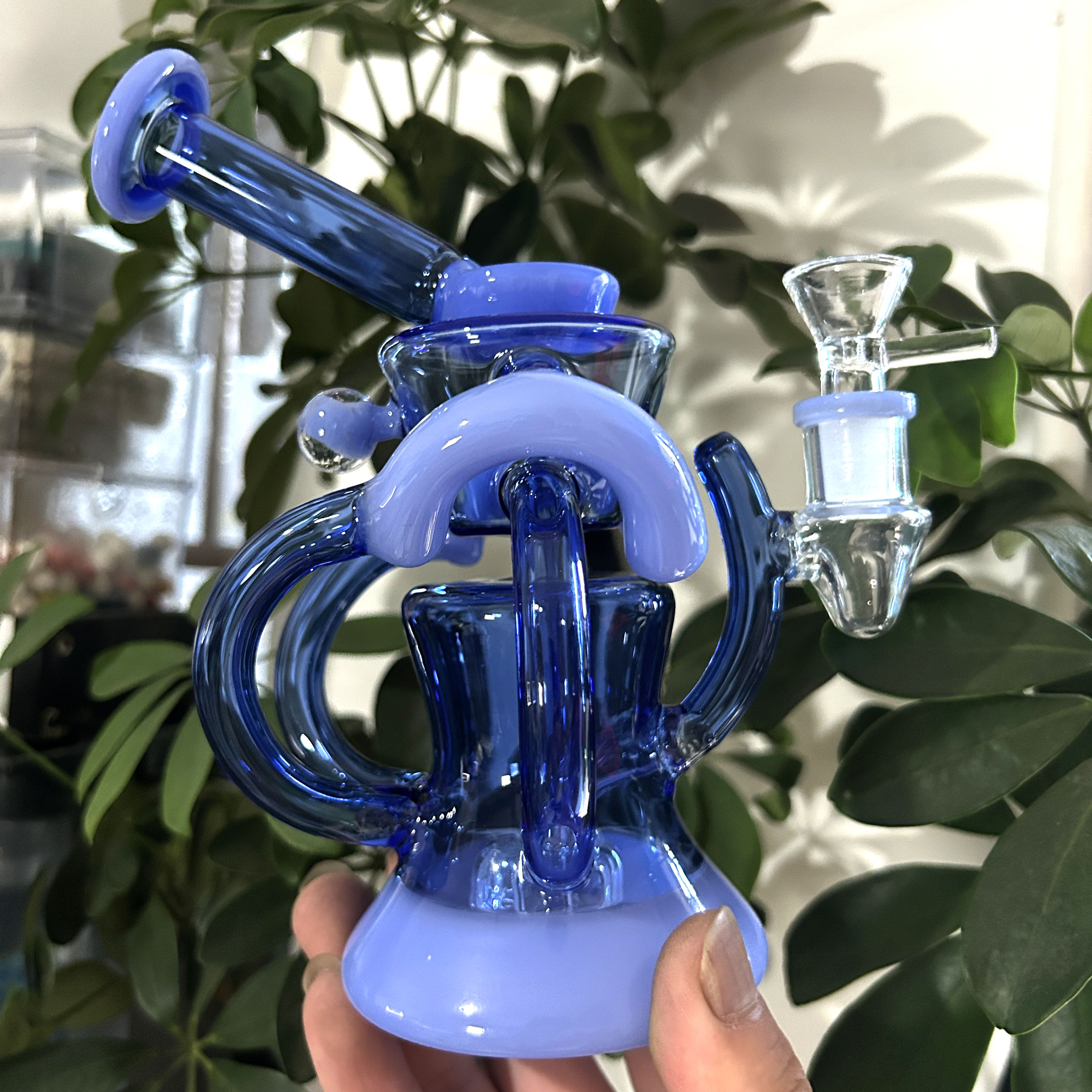 Glass Water Pipes Hookahs Unique Glass Bong Recycler With 14mm