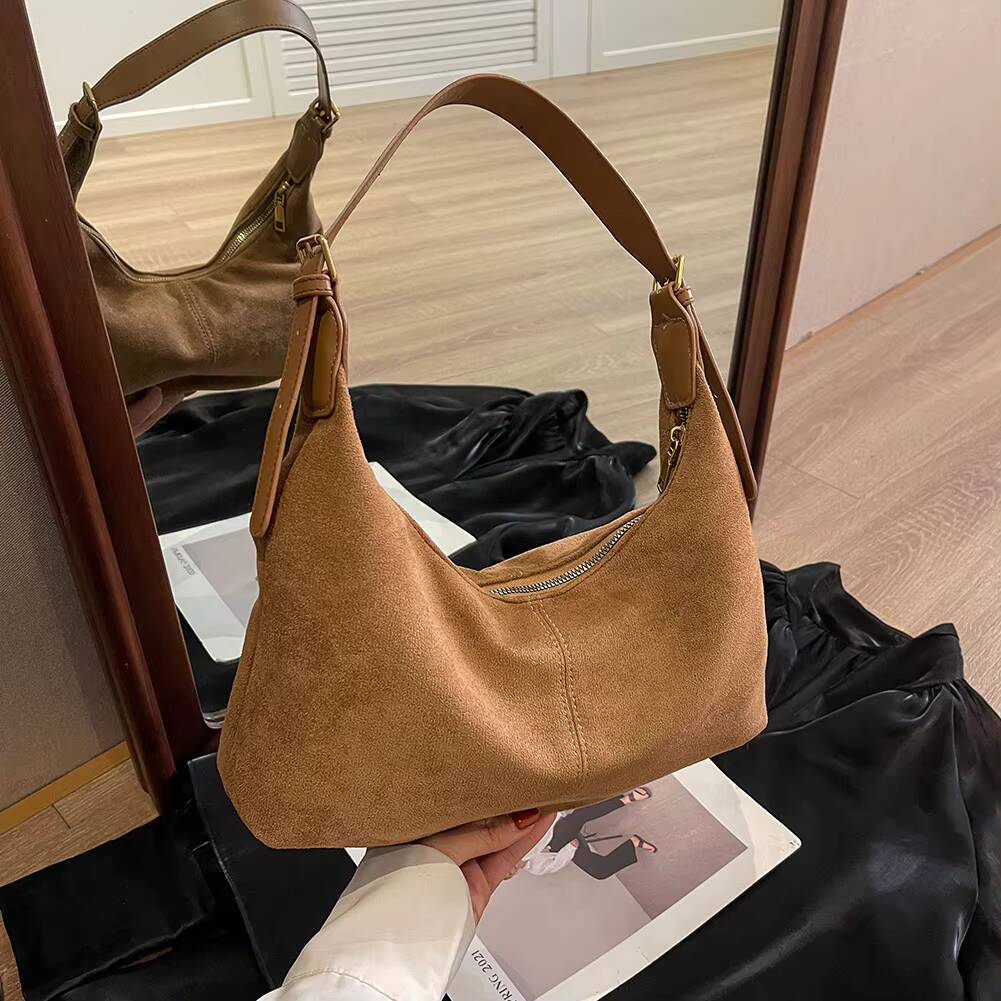 Vintage Handbag Purse for Women Suede Shoulder Causal Crossbody Bags Female Luxury Designer Clutch Ladies Crescent Hobo Bag ddmynov