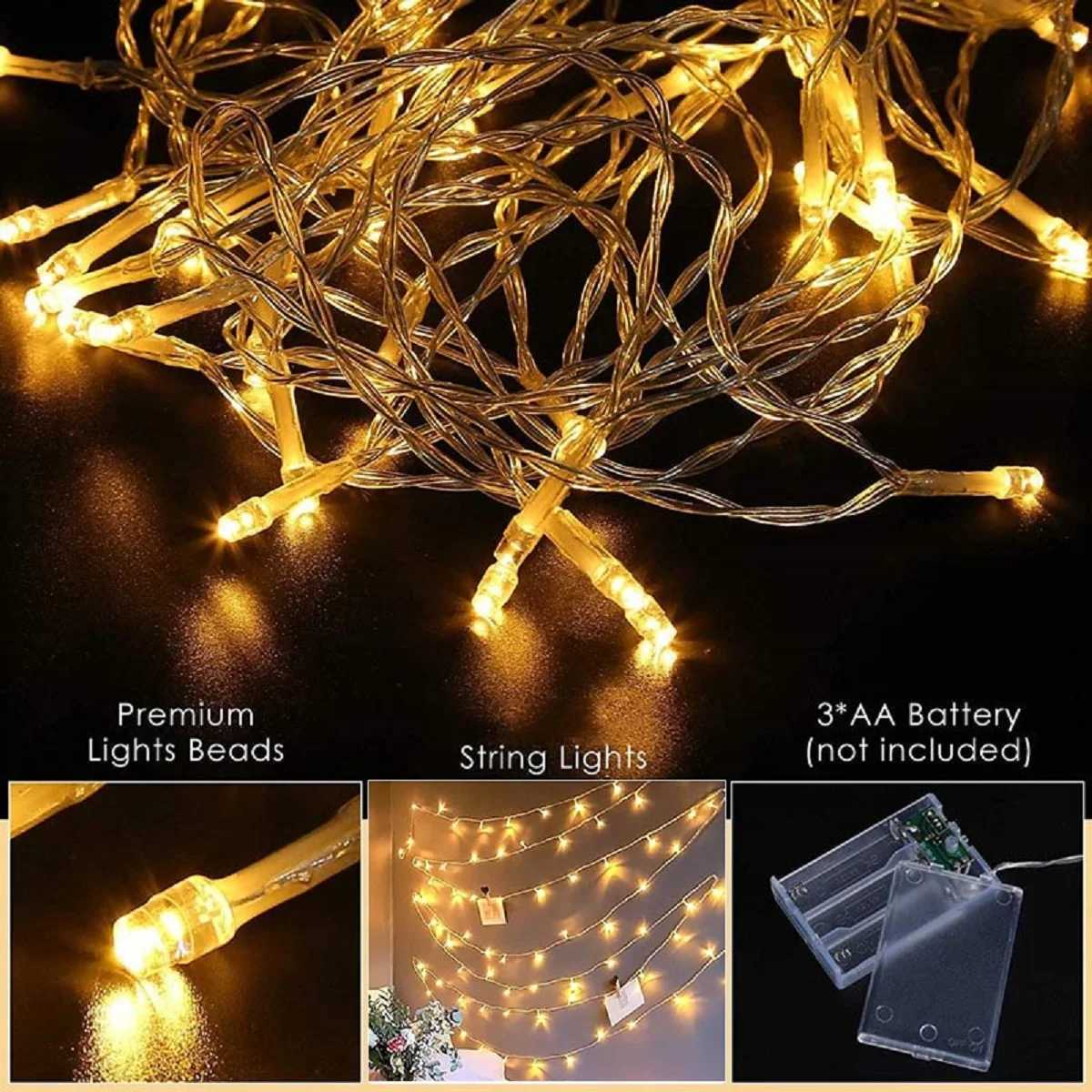 2M-10M 10/20/40/80 LEDS Christmas Garland Light Battery Warm White String Fairy Lamp for Bedroom Wedding Party Valentine Decoration XJ250612