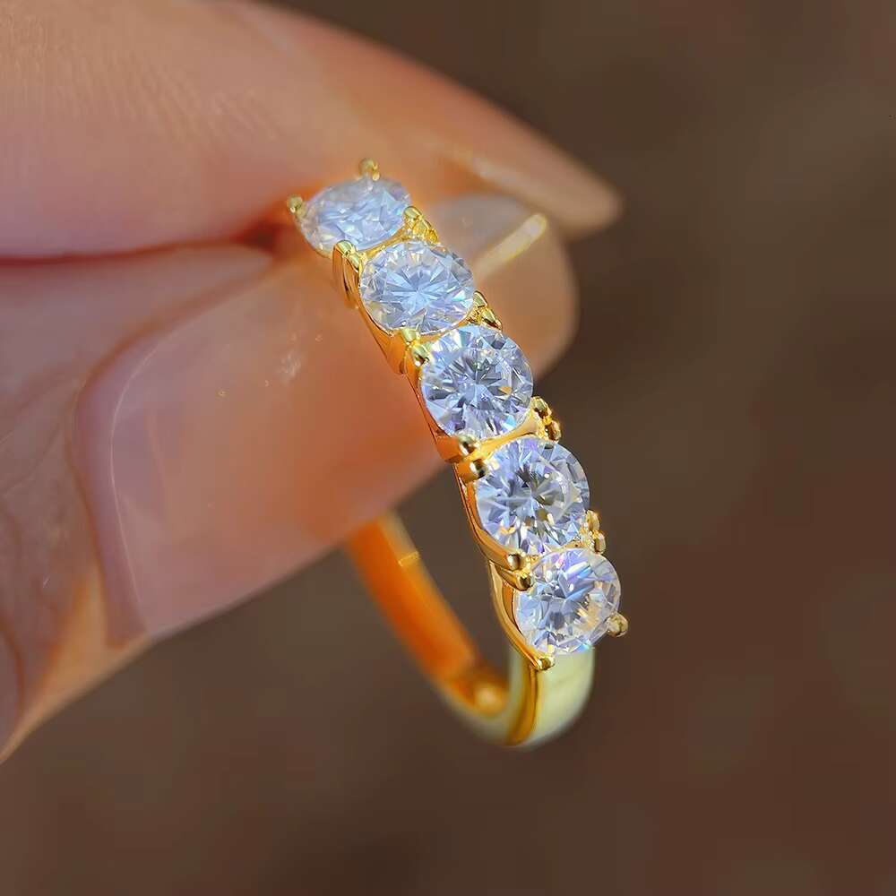FOXI 1.00ctw Diamond Five Stone Anniversary Band Ring Gold Plated Moissanite Diamond 925 Sterling Silver Moissanite Wedding Ring
