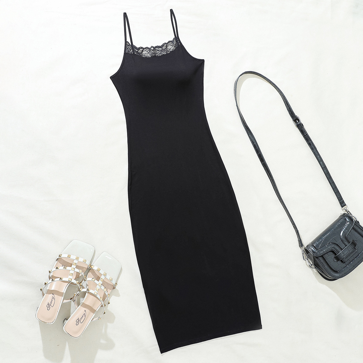 B924-Cross-border solid color lace dress body shaping hip lifting sling ladies body shaping clothes sexy belly-tightening jumpsuit for women