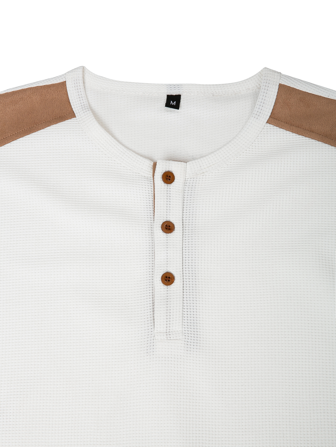Men's Comfort Texture Fabric Waffle Splicing Color Contrasting Metal Button Outdoor Sports and Leisure Henley Shirt