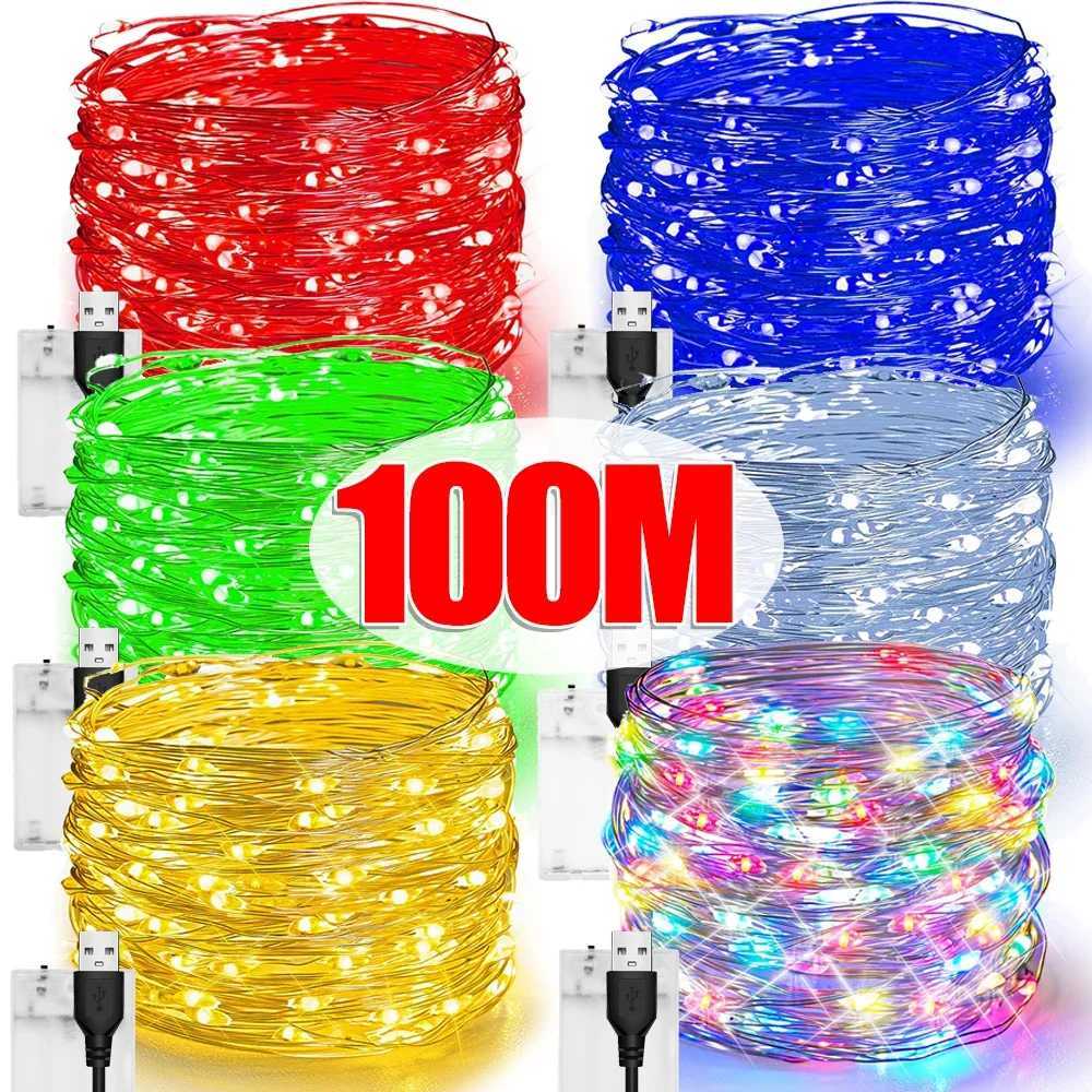 100/2M Outdoor LED String Lights Garland Waterproof Fairy Light Christmas Wedding Party Holiday Gardening Decoration USB/Battery XJ250612