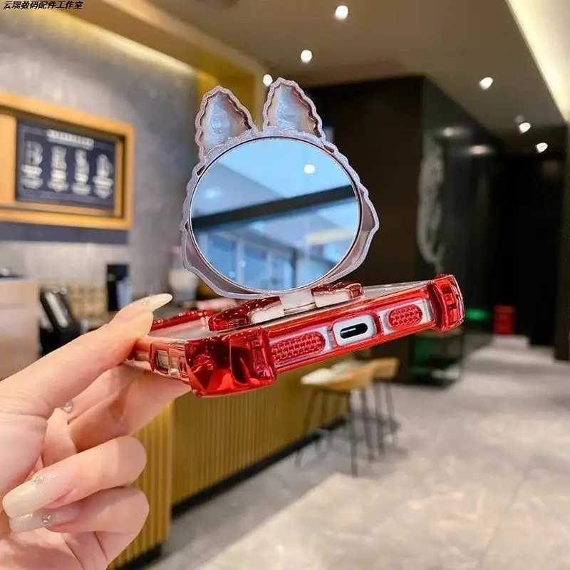 Labubu Makeup Mirror Holder Mobile Phone Case Suitable For iPhone Electroplated Lens Film Soft Shell Protective Cover Y250613