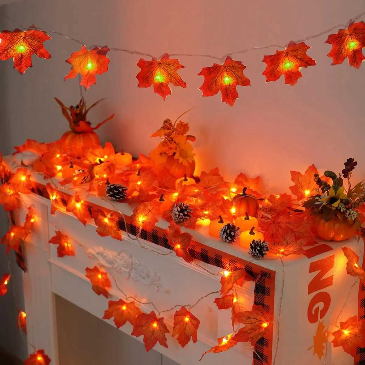 1PC Maple Leaf String Lights 10/20/30/40 LED Lights Battery Operated Waterproof For Halloween Outdoor Autumn Thanksgiving Decoration XJ250612