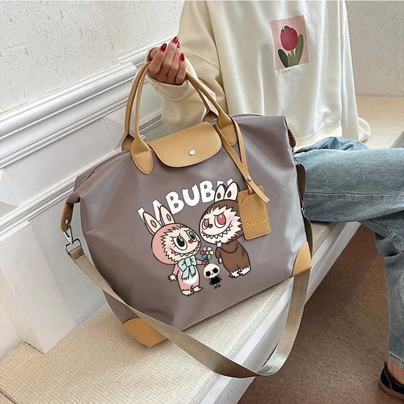 Labubu Woman Travel Bag Cartoon Large Capacity Handbag Oxford Waterproof Totes Cute Monster Womens Vintage Print Shoulder Bag W250613