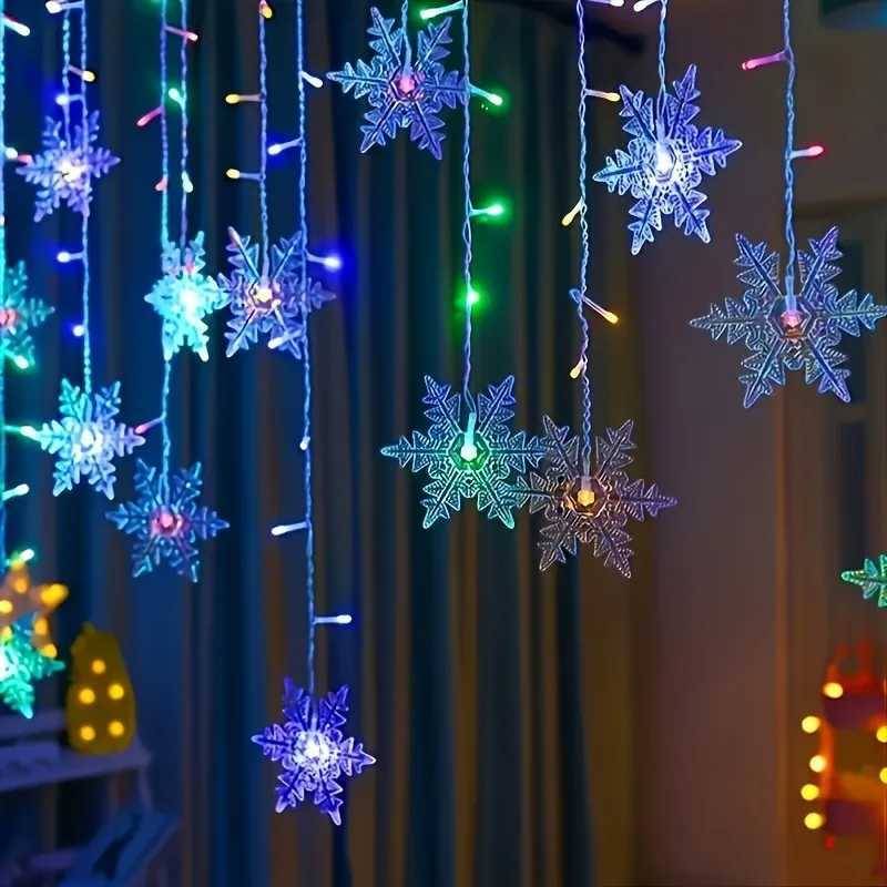 1pc 13.1ft USB-Powered LED Snowflake Curtain Lamp 8 Modes Fairy Light Party Decoration Holiday Wedding Christmas Strip Light XJ250612