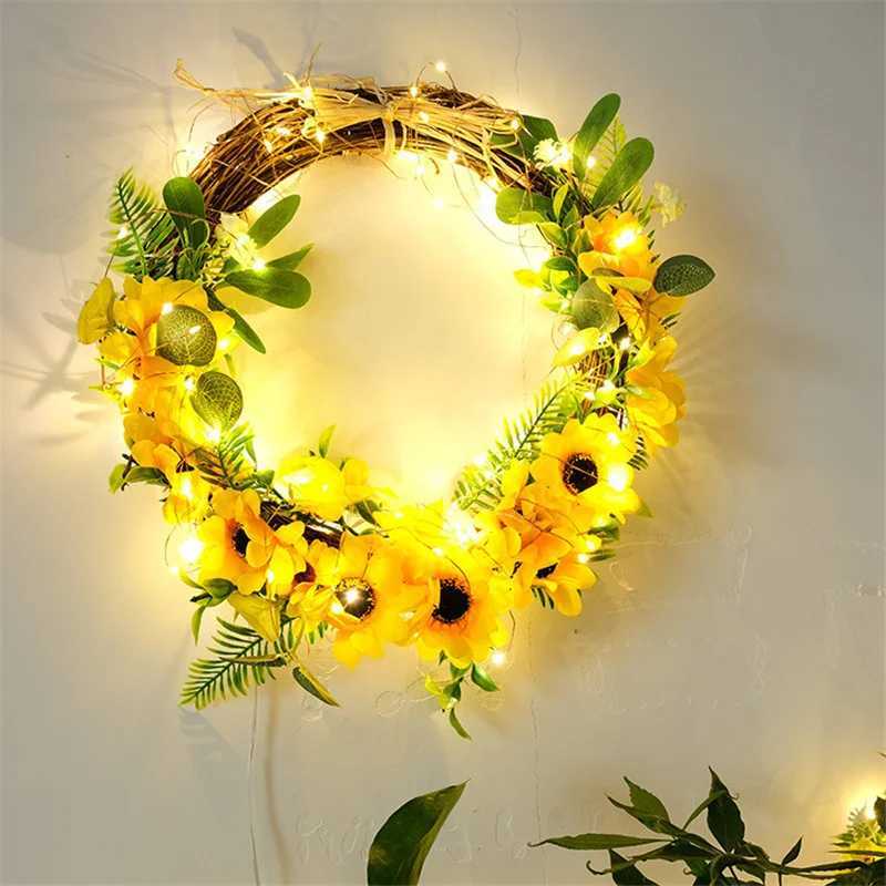 Solar Sunflower LED String Lights Artificial Sun Flower Maple Leaf Outdoor Light Up Your Garden Christmas New Year Decoration XJ250612