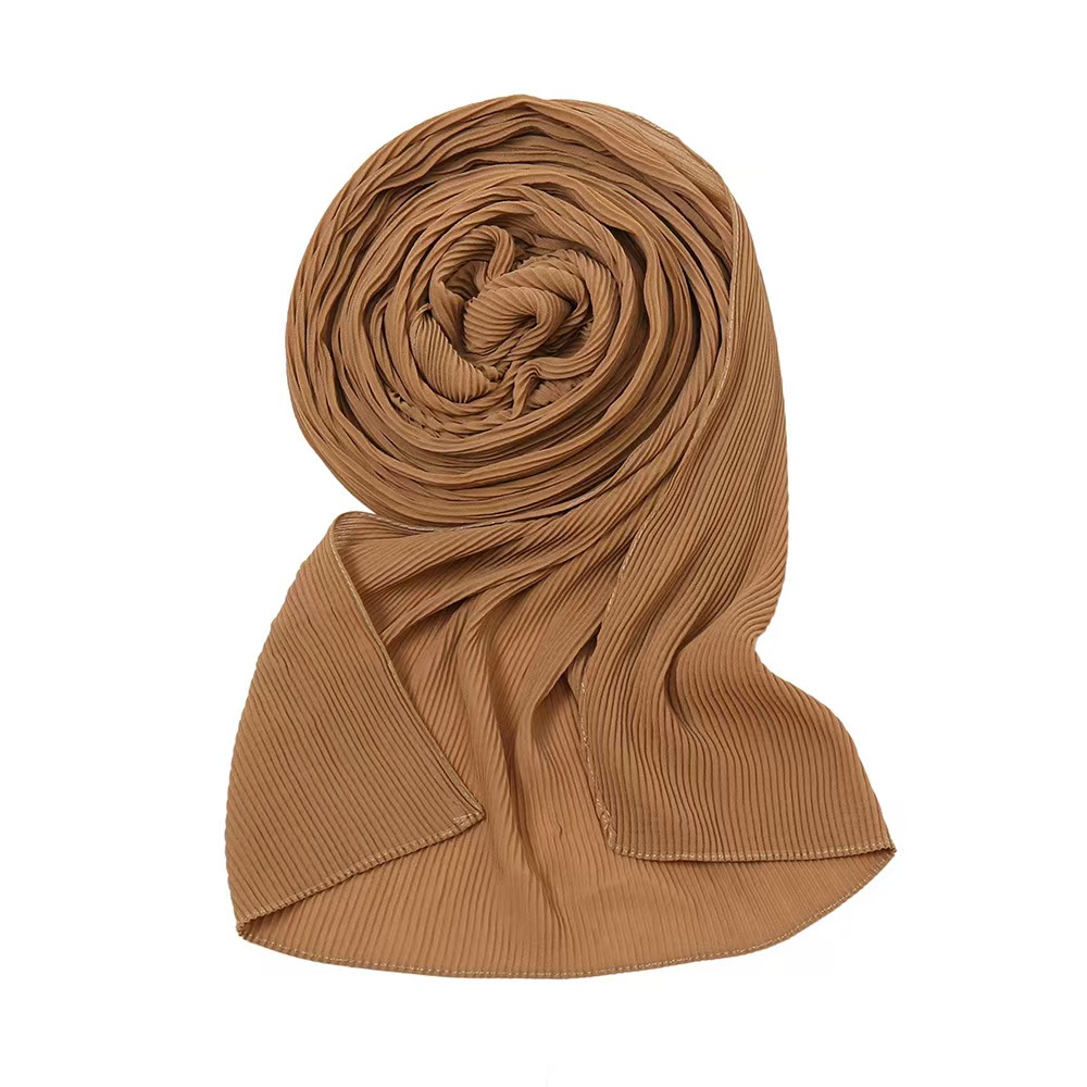 T956 Pearl Chiffon Ruffle Women's Single Color Head Scarf Solid Color Toothpick Ruffle Malaysia Indonesian Baotou Scarf