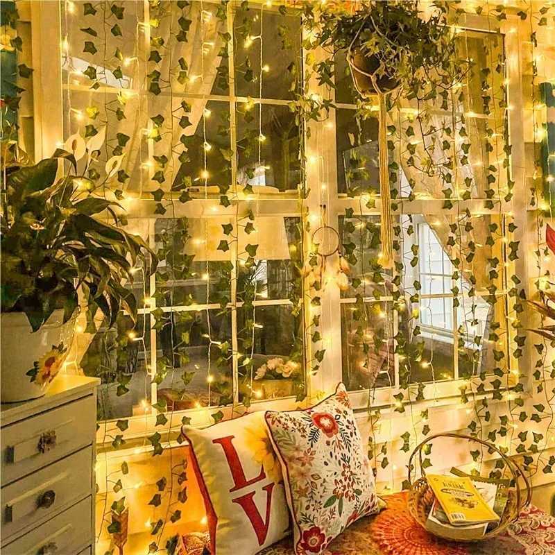 Artificial Greenery Flower Fairy String Light Battery Operated Light Indoor Garland for Bedroom Curtain Dorm Wedding DecorXJ250612