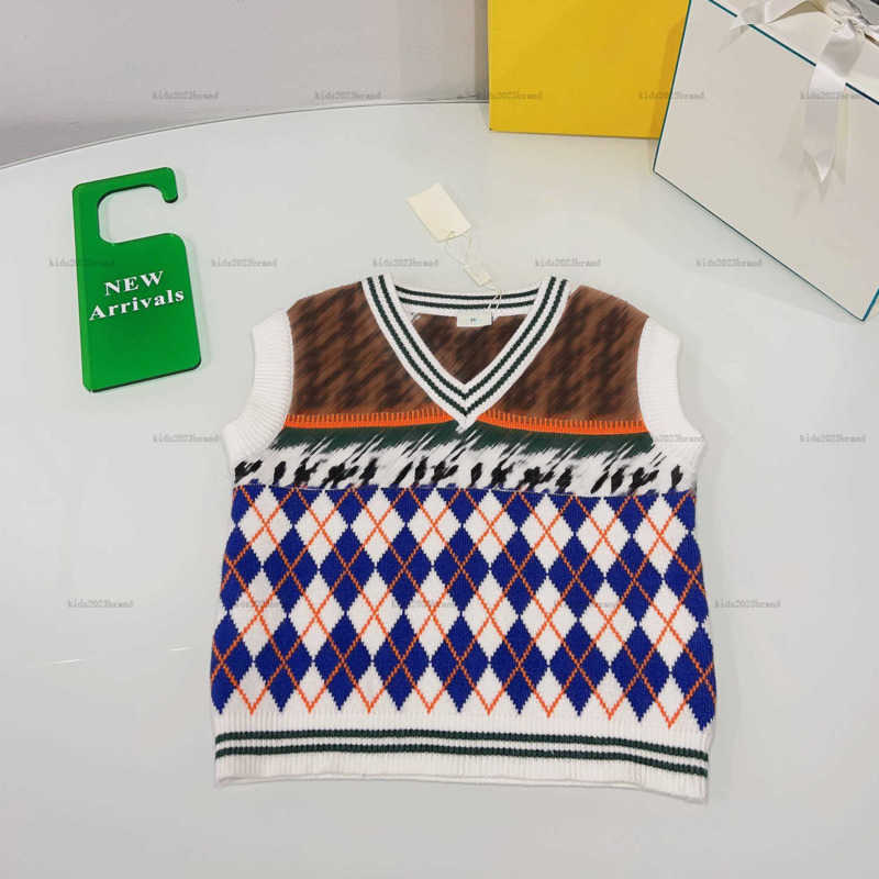 New baby Knitted waistcoat autumn sleeveless sweater kids Pullover shirt Multi-colored diamond jacquard boys girls hoodie A000X23N224