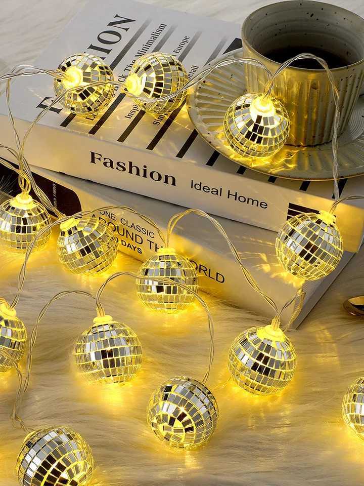Disco Ball LED String Lights - Battery Powered Fairy Lamp for Bedroom Home Decoration Garden Party Wedding Birthday Decor XJ250612