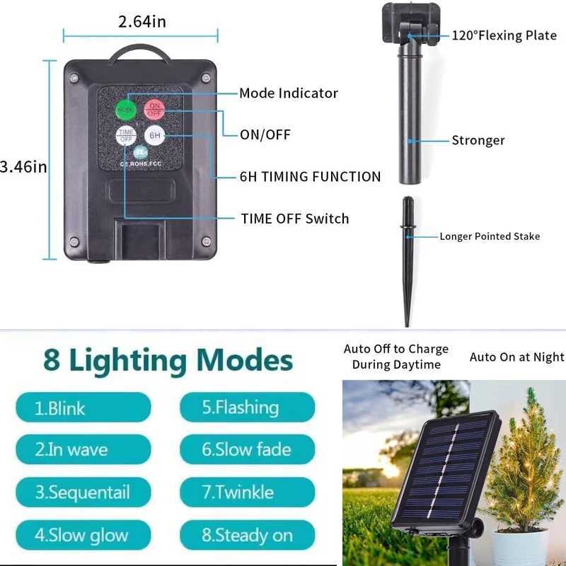 Solar string lights with 8-mode timer waterproof fairy lights for courtyard Christmas tree party garden decoration XJ250612