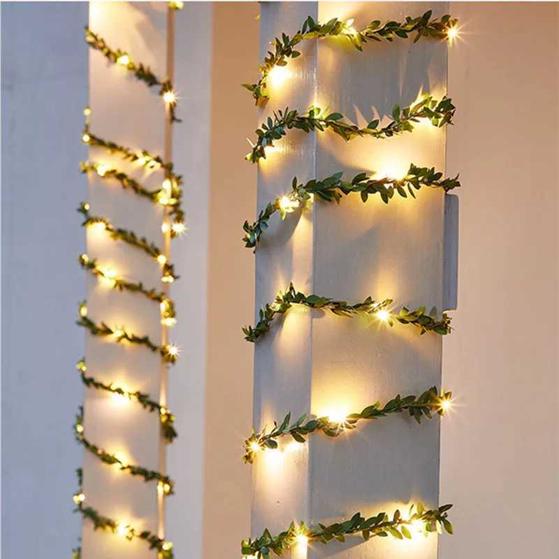 Outdoor Tiny Leaf LED Copper Wire Fairy String Lights Garland Christmas Decorations for Home New Year Wedding Garden Street LampXJ250612