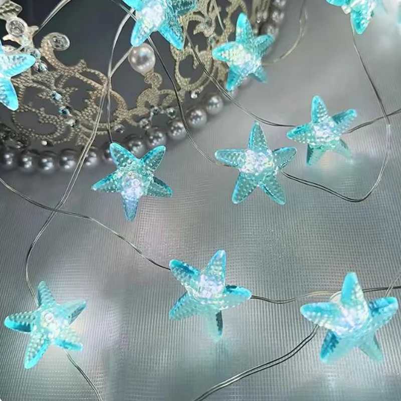2M 20LED Marine Themed Fairy Light String Seashell Starfish String Light Ocean Theme Party Kids Bedroom DIY Home Decorations XJ250612