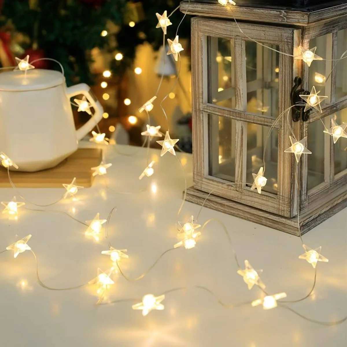 1PC Copper Wire Star String Lights Waterproof Battery Operated Decorative Fairy Lights For Garden Yard Home Scene Living Decor XJ250612