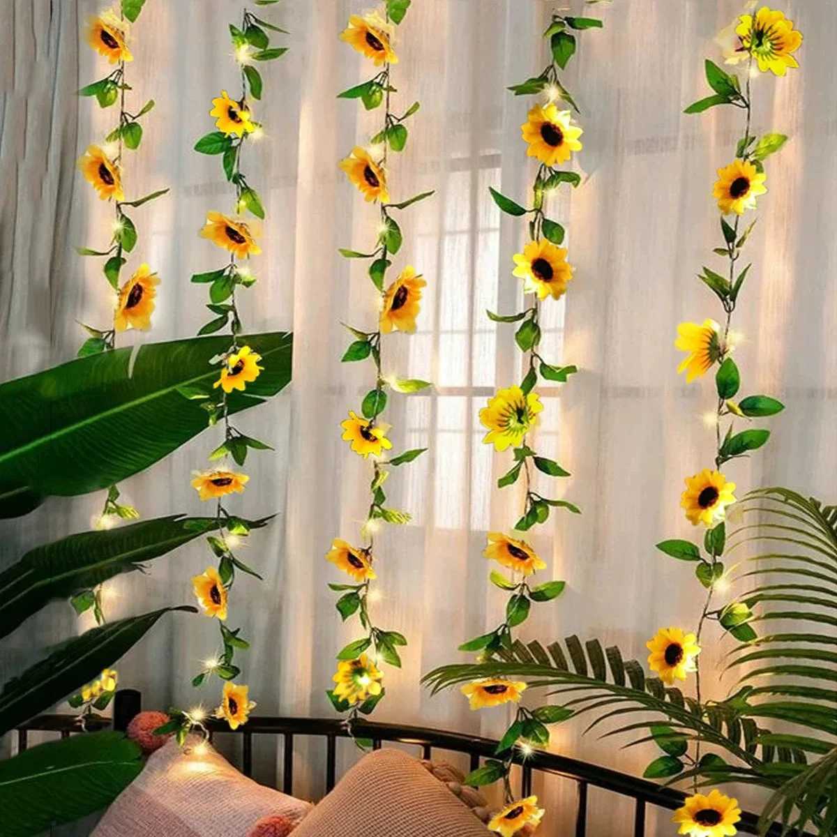 2M-10M Flower Green Leaf String Lights Artificial Ivy Vine Fairy Light Wedding Party Decoration Christmas Home Room Wall Plant XJ250612